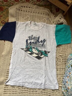 Gear For Sports 'The Indy' Gray Tee with Navy and Teal Sleeves